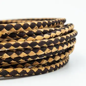 

5mm Braided natural with brown round cork cord Portuguese cork Jewelry supplies Findings cord vegan Cork Cord COR-369