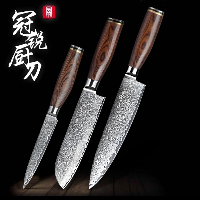 Кухня Ножи набор шеф-повар сантоку нож-топорик vg10 японской дамасской Кухня ножи 67 слоев нержавеющей стали инструменты для дома - Цвет: 3 PCS SET