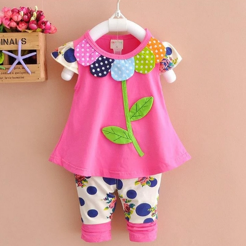 

2018 Kids Baby Girl Clothing Set Bowknot Summer Floral T-shirts Tops and Pants Leggings 2pcs Cute Children Outfits Girls Set