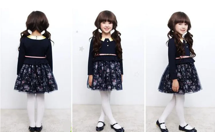 Children Princess Flowers Fake 2pcs Patchwork Dress Dress 2