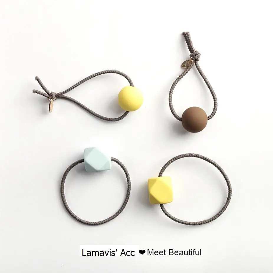 

4pcs/lot-Woman Candy Color Hair Rope Geometrical Or Ball Hair Ring Girls Sweet Hair Rubber Band Hair Accessories