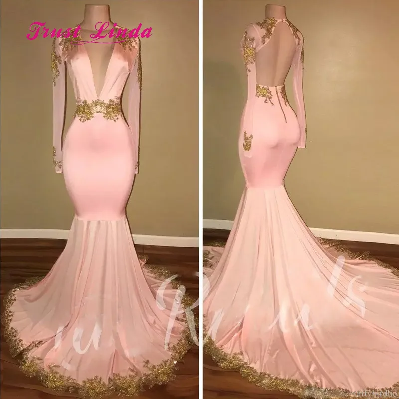 Русалка Женское платье для свадебной вечеринки глубокий v-образный вырез спинки розовое длинное вечерние Для Vestidos Madrinha De Casamento - Цвет: Розовый