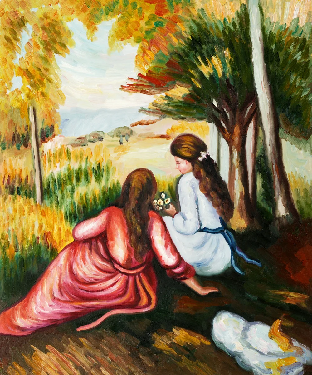 High quality Oil painting Canvas Reproductions Two Girls In The Meadow By Pierre Auguste Renoir hand painted | Дом и сад