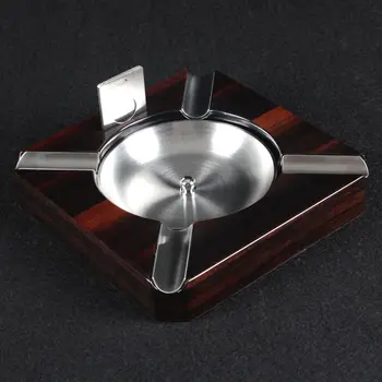 

Habanos Accessories Luxury Square Solid Wood Cigar Ashtray W/ Free Stainless Steel Cutter Gift Set