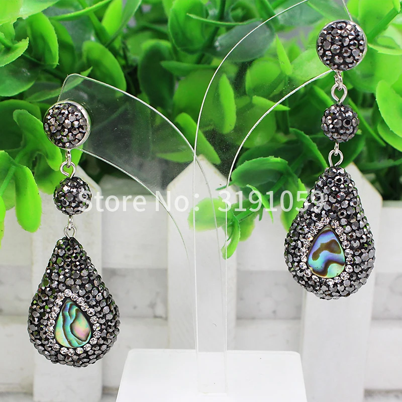 

New fashion design shimmering crystal abalone shell earrings women's wedding party jewelry retro pop drop earrings