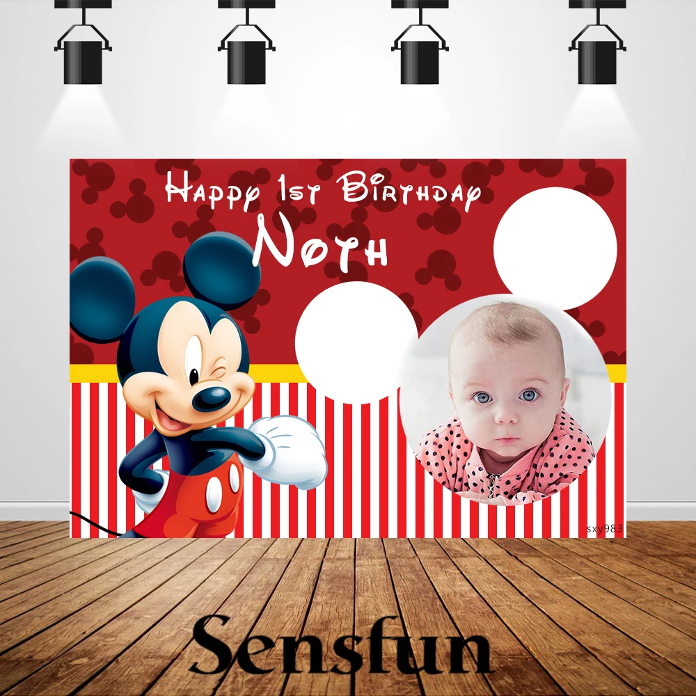 

Sxy983 Vinyl Customized Children 1st Birthday Cake Table Banner Red Mickey Backdrop Background for Photo Studio 220cm x 150cm
