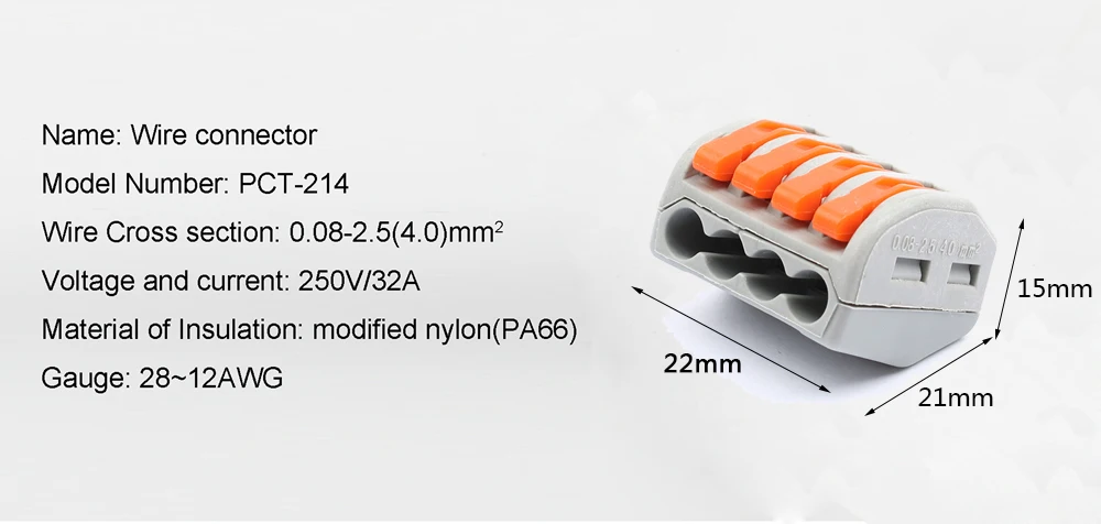 10 шт. PCT-214 PCT214 222-414 Универсальный Компактный проводной СОЕДИНИТЕЛЬ 4 Pin, проводниковый Блок рычаг