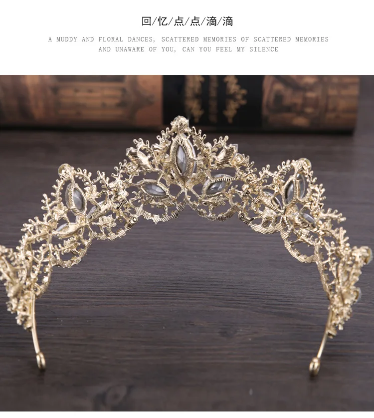 Royal Wedding Crown Crystal Tiara for Women Bridal Headpiece Pageant Hair Jewelry,  Gold+Clear (2)