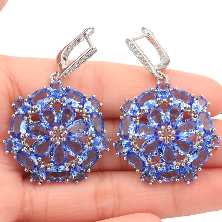 

2019 New Designed 11.5g Violet Tanzanite Star Shape White CZ Woman's Gift Silver Earrings 46x30mm