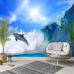 Else Защита от солнца Shine цвета морской волны Дельфин 3d Принт фото Cleanable декор для стен домашний Декор Гостиная Спальня задний план обои