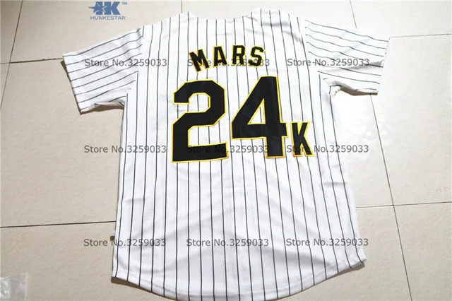 Mens Bruno Mars Jersey #24 24K Hooligans Pinstriped BET Awards Throwback Baseball Jersey MAN Uniforms Stitched Button Down Shirt