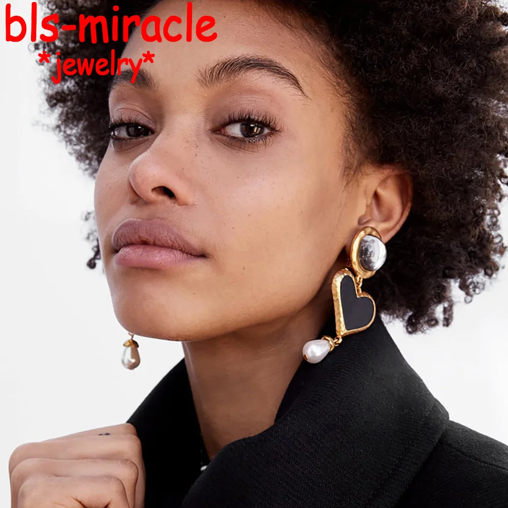 

Bls-miracle Fashion Heart Simulated Pearl Drop Earring For Women Boho Metal Dangle Earring Party Gift Statement Jewelry New