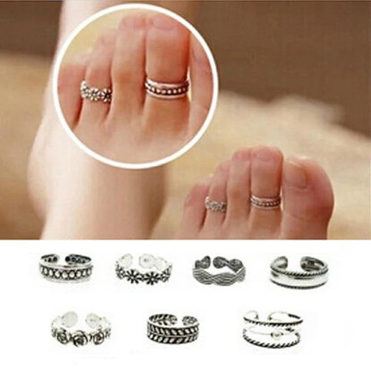 

Silver Plated Retro Carved Open Metal Foot Toe Ring Vintage Jewelry Accessories