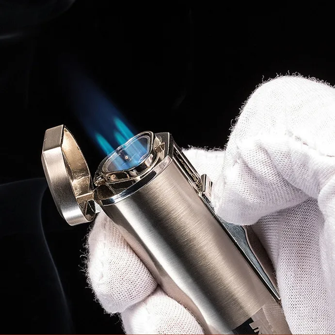 

New Powerful Three Nozzles 3 Blue Fire Jet Lighter Torch Turbo Lighter Pen Spray Gun Windproof Metal Cigar Lighter 1300 C NO GAS