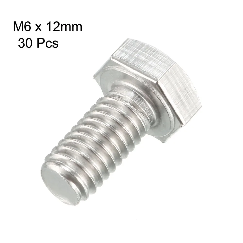 

UXCELL 30Pcs Bolts M6 Thread 12mm 304 Stainless Steel Hex Head Screws Bolt Fastener For Ship Assembly Home Office Appliance