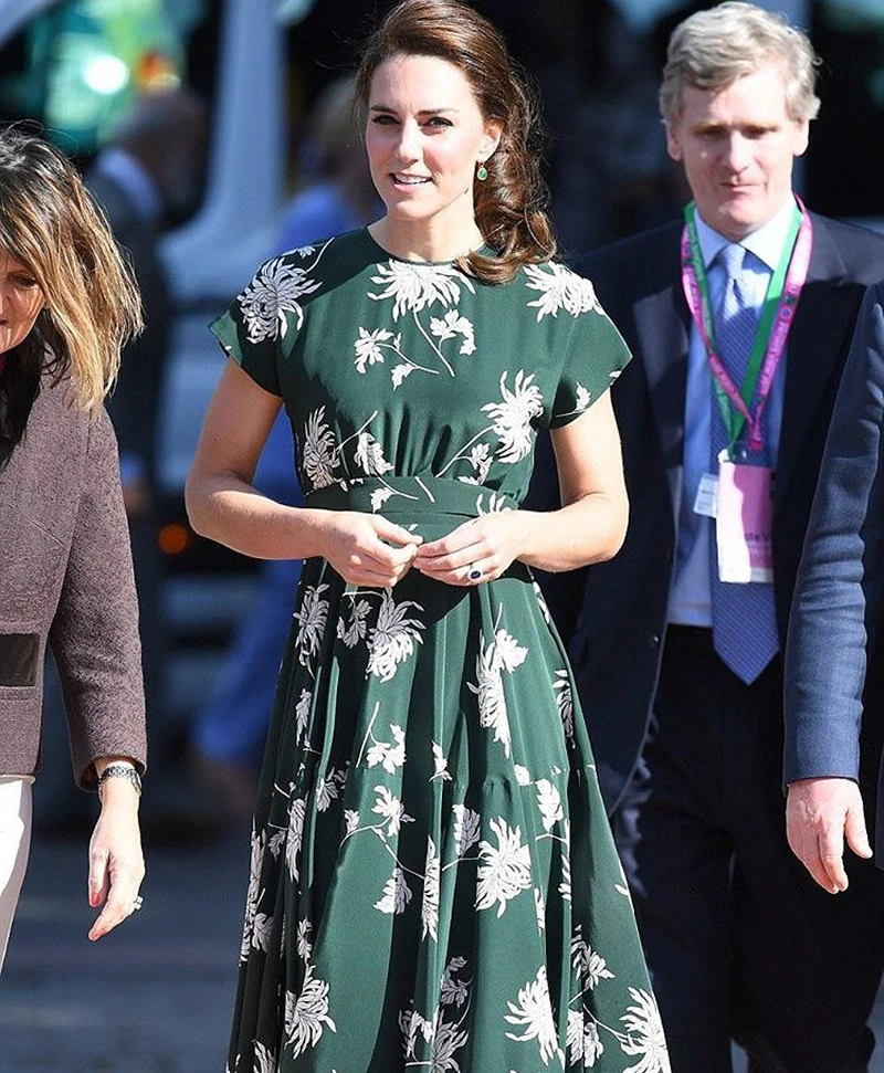 Новое Женское платье Kate Middleton, платье принцессы с цветочным принтом и хризантемами, ТРАПЕЦИЕВИДНОЕ ПЛАТЬЕ