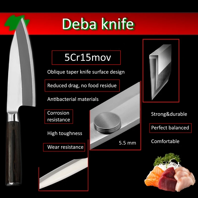Японский нож Деба 6,5 дюймов из нержавеющей стали нож для резки рыбы шеф-повара кухонные ножи лосось сашими суши инструменты для приготовления пищи нарезка