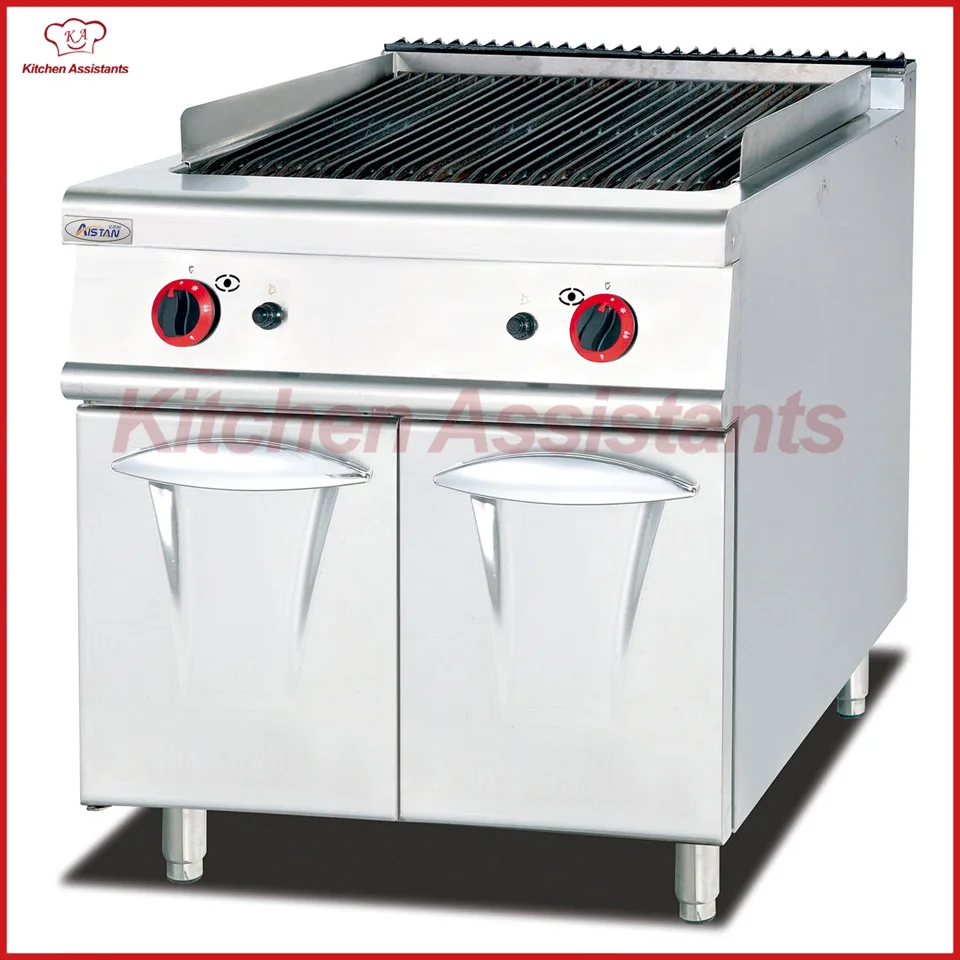 

GH789 gas lava rock grill with cabinet of kitchen equipment