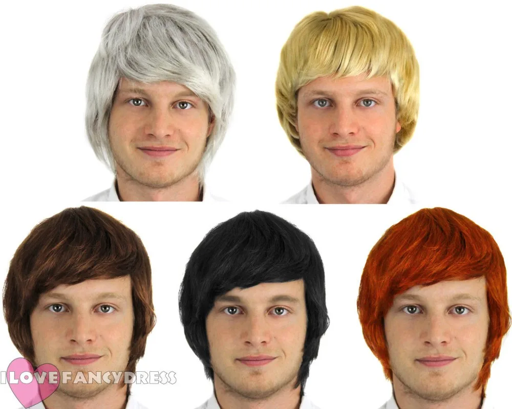 NUOVA Per Adulti Da Uomo 60s 70s 80s SHORT Boy Band parrucca Costume Accessorio