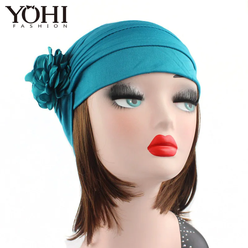 New fashion Luxury Women Pleated Head Wrap Bonnet Turban sleeping Cap With Spring Flower Turban of Ladies