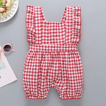 

Red plaid new product high quality woven cotton girl baby romper jumpsuit