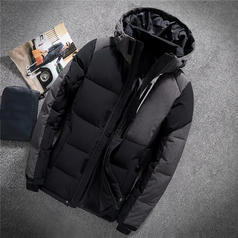 Мужские куртки на утином пуху с капюшоном, мужские плотные зимние пуховые пальто в стиле пэчворк, мужские модные высококачественные пальто, сохраняющие тепло верхняя одежда 8006
