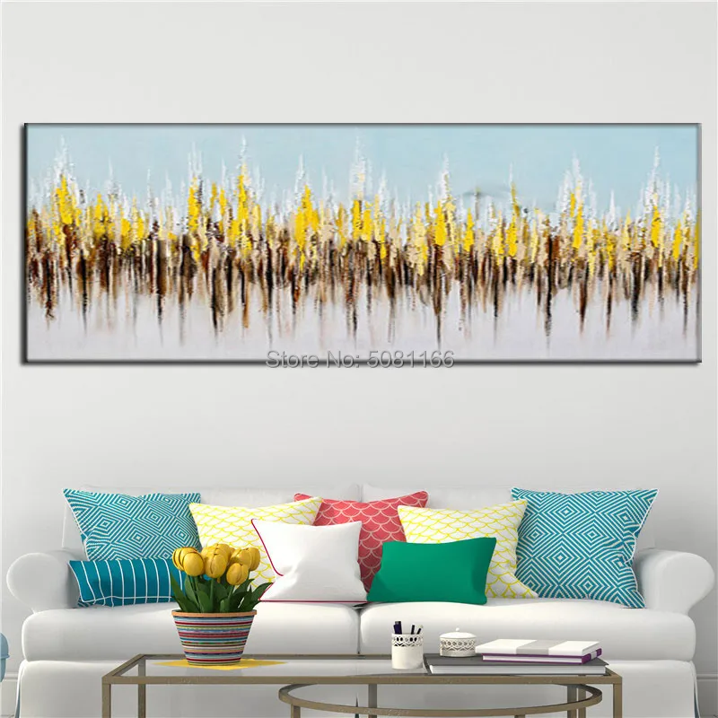 

Hand Painted large long Abstract landscape Oil Painting On Canvas yellow wall painting Home Decor For Living Room Unframed