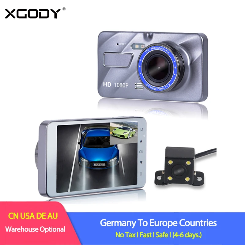 

XGODY A10 4" Car DVR Dash Camera Dual Lens Full HD 1080P With Rear View Camera Night Vision Video Recorder Dash Cam G-sensor