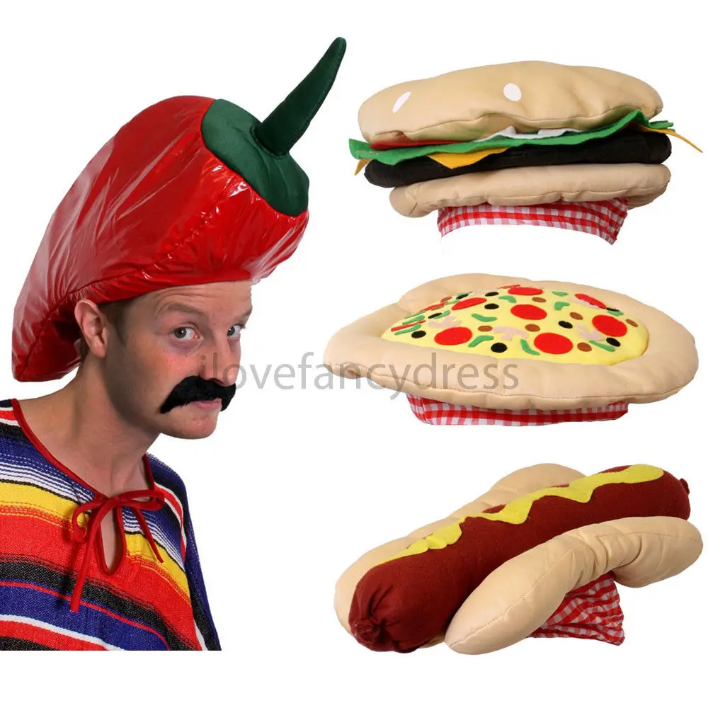 

ADULT KIDS NOVELTY FAST FOOD PARTY HAT CHILLI BURGER HOT DOG PIZZA HAT HAMBURGER FUNNY HALLOWEEN BIRTHDAY CHEF PROPS FANCY DRESS