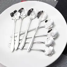 Из нержавеющей стали цветок форме серебряная ложка кофе Стиринг ложка Cherry Blossom подсолнечника и т. д. Красивые цветы новые необычные tab