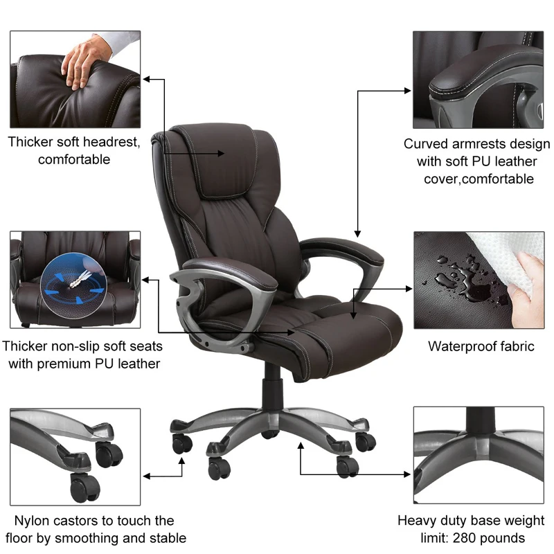 Seatingplus عالية الوطن كرسي مكتب جلد الكمبيوتر مكتب كرسي الحديثة مريح مقعد قابل للتعديل مع مريحة