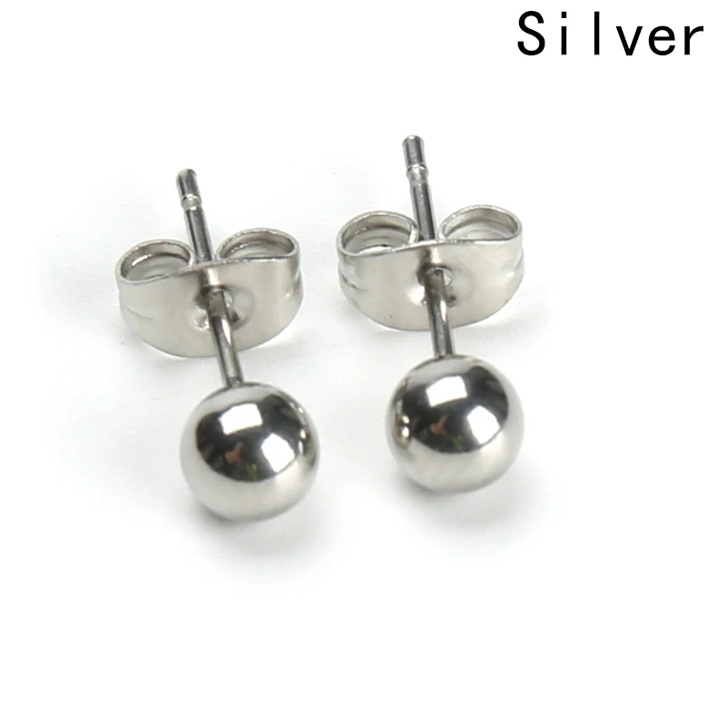 

Fashion Punk 3 4 5 mm Stainless Steel Trendy Round Ball Stud Earrings For Women Men Ear Jewelry Gift