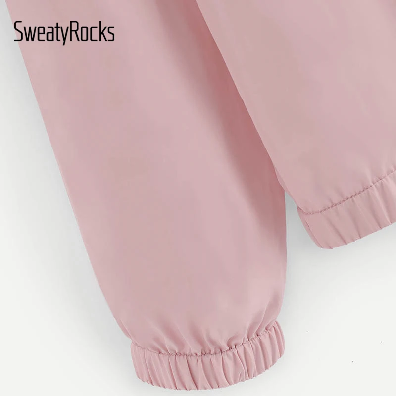 SweatyRocks розовый Спортивные На молнии Drawstring куртка с капюшоном модные куртки новая осенняя одежда дамы Athleisure верхняя одежда