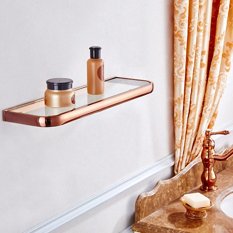 Bathroom Hardware Set Bathroom Hardware Accessories Luxury Rose Gold Bathroom Accessories Brass Wall Mounted Toilet Brush Paper Towel Holder Rack Glass Shelf Bath Hardware Set