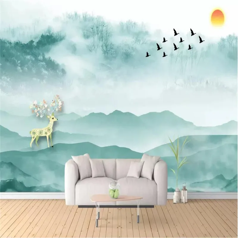 Ink landscape painting art painting TV background wall high-grade wall cloth manufacturers wholesale wallpaper mural photo wall