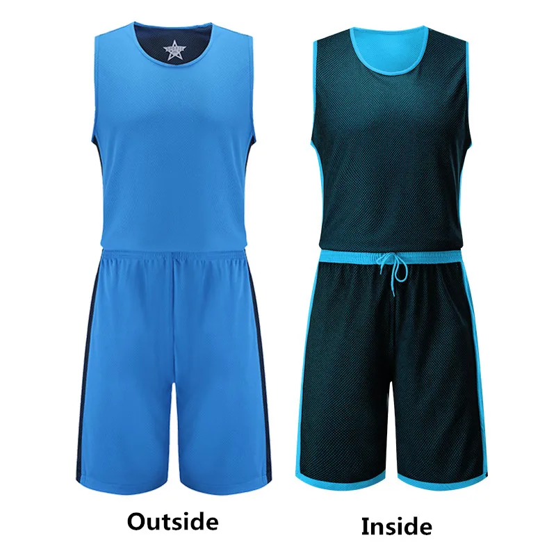 Высокое качество для женщин и мужчин двусторонний баскетбольный Джерси набор униформы спортивные майки комплект одежды рубашки шорты костюм на заказ Печать ничья - Цвет: 609 blue