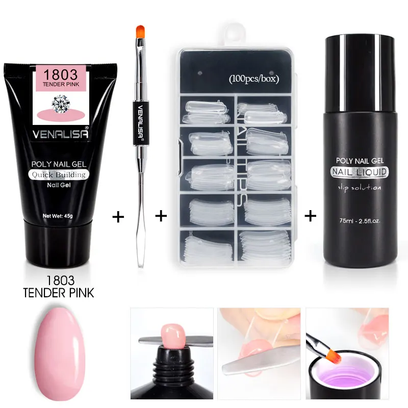 Kits de Gel de polietileno VENALISA 45g arte de uñas francés claro camuflaje Color Punta de uñas forma de Gel UV de cristal cepillo de uñas de Gel Kits de Gel de polietileno VENALISA 45g arte de uñas francés claro camuflaje Color Punta de uñas forma de Gel UV de cristal cepillo de uñas de Gel