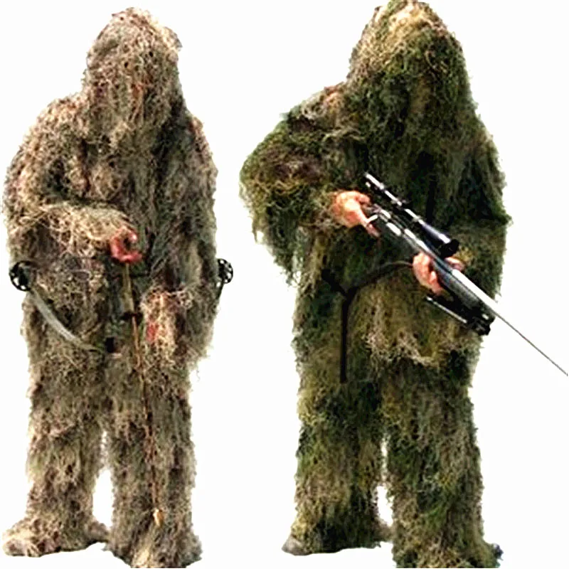 Günstige 3D Universal Camouflage Anzüge Woodland Kleidung Einstellbare Größe Ghillie Anzug Für Jagd Armee Militärische Taktische Sniper Set