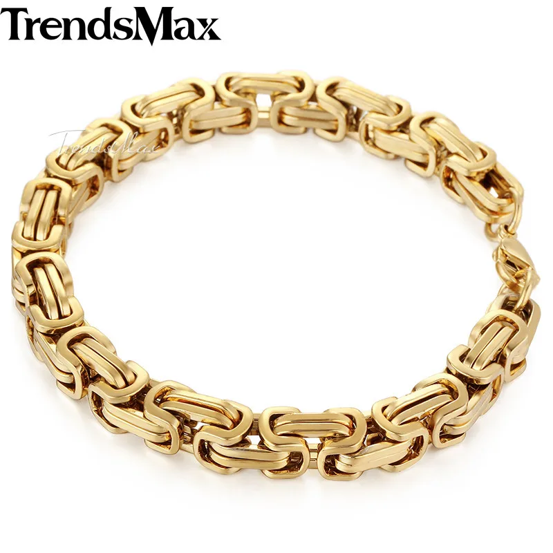 Мужской браслет из нержавеющей стали 8 мм золотистый черный византийский