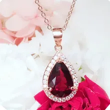 Кулон ожерелья из граната натуральный настоящий гранат серебро 925 пробы 3.5ct драгоценный камень ювелирные изделия# T18103104