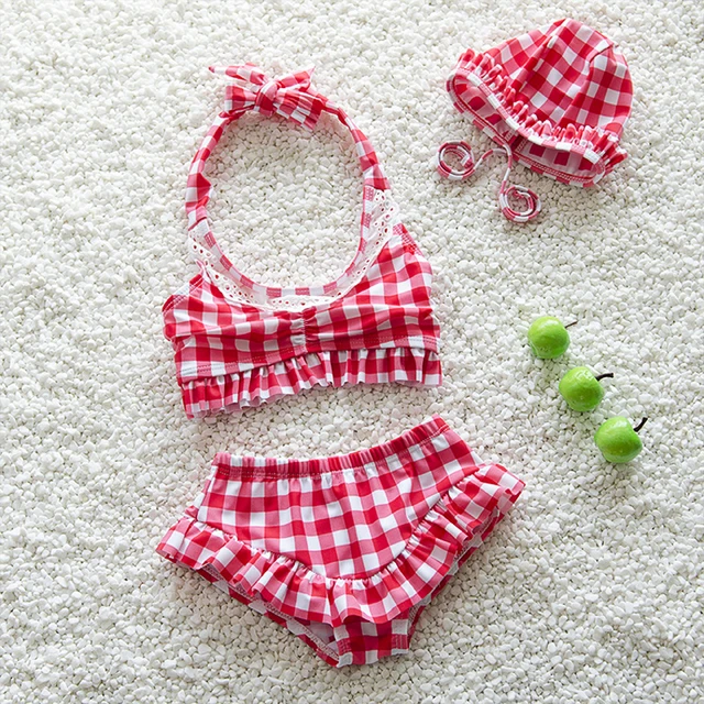 Cheap 2017 Summer Children's Baby Bikini Girls Cute Swimwear Kids Infant Lovely Princess Two Pieces Swimsuit With Swim Cap 6-24M