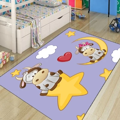 Забавные коровы на звезде Луна облака красное сердце Современный 3d принт нескользящие микрофибры Детские украшения для детской комнаты коврик