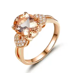 Павлин звезда 14 К розовое золото свадебные Обручение Ring 3,5 Ct Овальный персиковым морганитом и 0,12 КТ природных алмазов