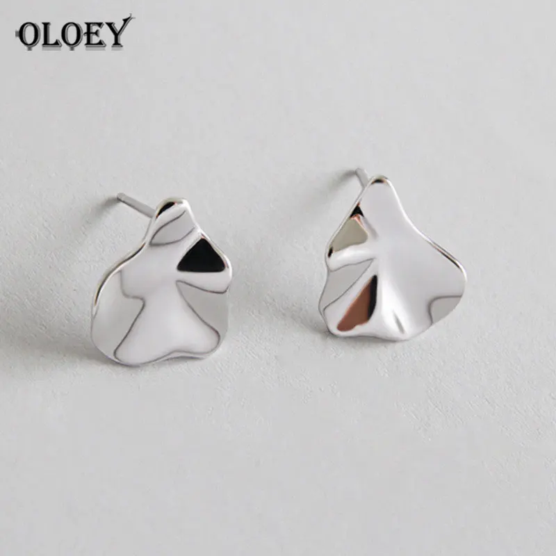 

OLOEY 100% Solid 925 Sterling Silver Irregular Small Stud Earrings for Women Girls Concave Brinco Fine Party Jewelry Gift YME243