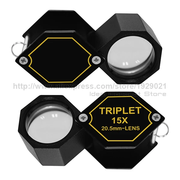 15x Ювелирная Лупа, лупа 20,5 мм, триплетная линза, шестигранный дизайн, набор, металлический(алюминиевый) корпус, черная рамка, увеличительная Лупа