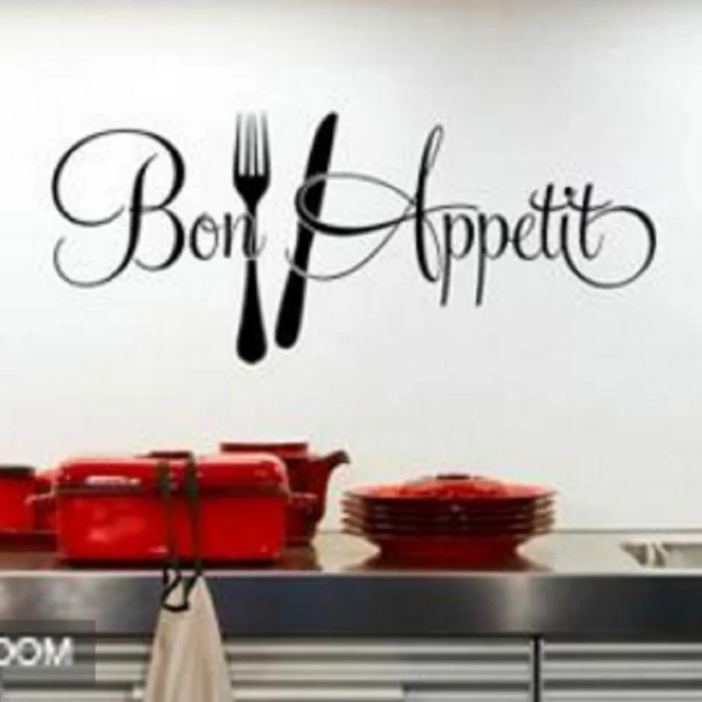 New Removable Bon Appetit Words Pattern Kitchen Dining Wall Sticker Home Room Decor Waterproof Stickers New Promotion