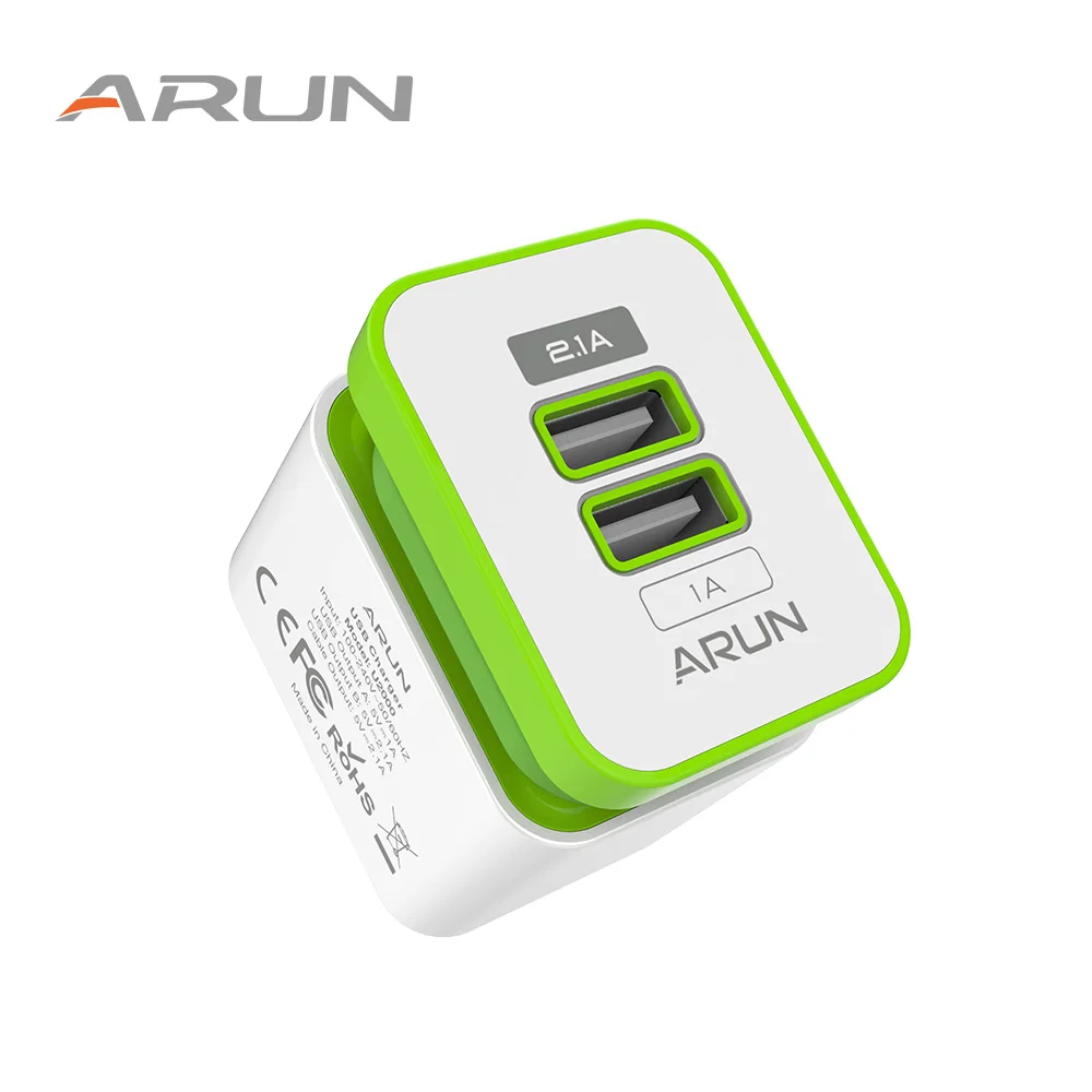 

ARUN Universal 2 USB Quick charge 5V 2.1A for Iphone 7 8 EU US Plug Mobile Phone Fast charger charging for Samsug s8 s9 Huawei