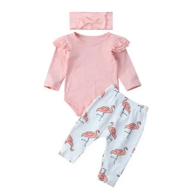 

3PCS Set Newborn Baby Boy Girl Clothes Romper Shirt Tops Flamingo Pants Outfits Infant Toddler Boys Girls Lovely Clothing Set