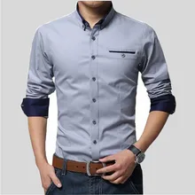 Мужской Рубашки Бизнес С Длинным Рукавом отложным Воротником Хлопок Мужские Рубашки Slim Fit Популярные Конструкции Серый топ