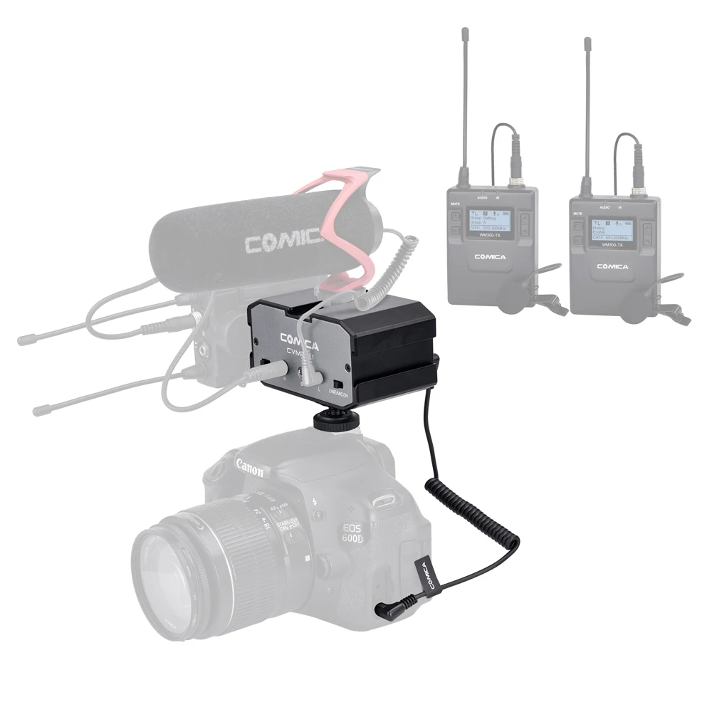 

CoMica CVM-AX1 Universal Dual Channels Microphone Amplifier Audio Mixer Adapter 3.5mm Jack Cold Shoe Mount for Canon EOS Nikon